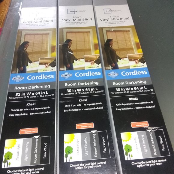 3 New  Mainstays 1"Cordless R/Darkening Vinyl Blinds, - Picture 1 of 4